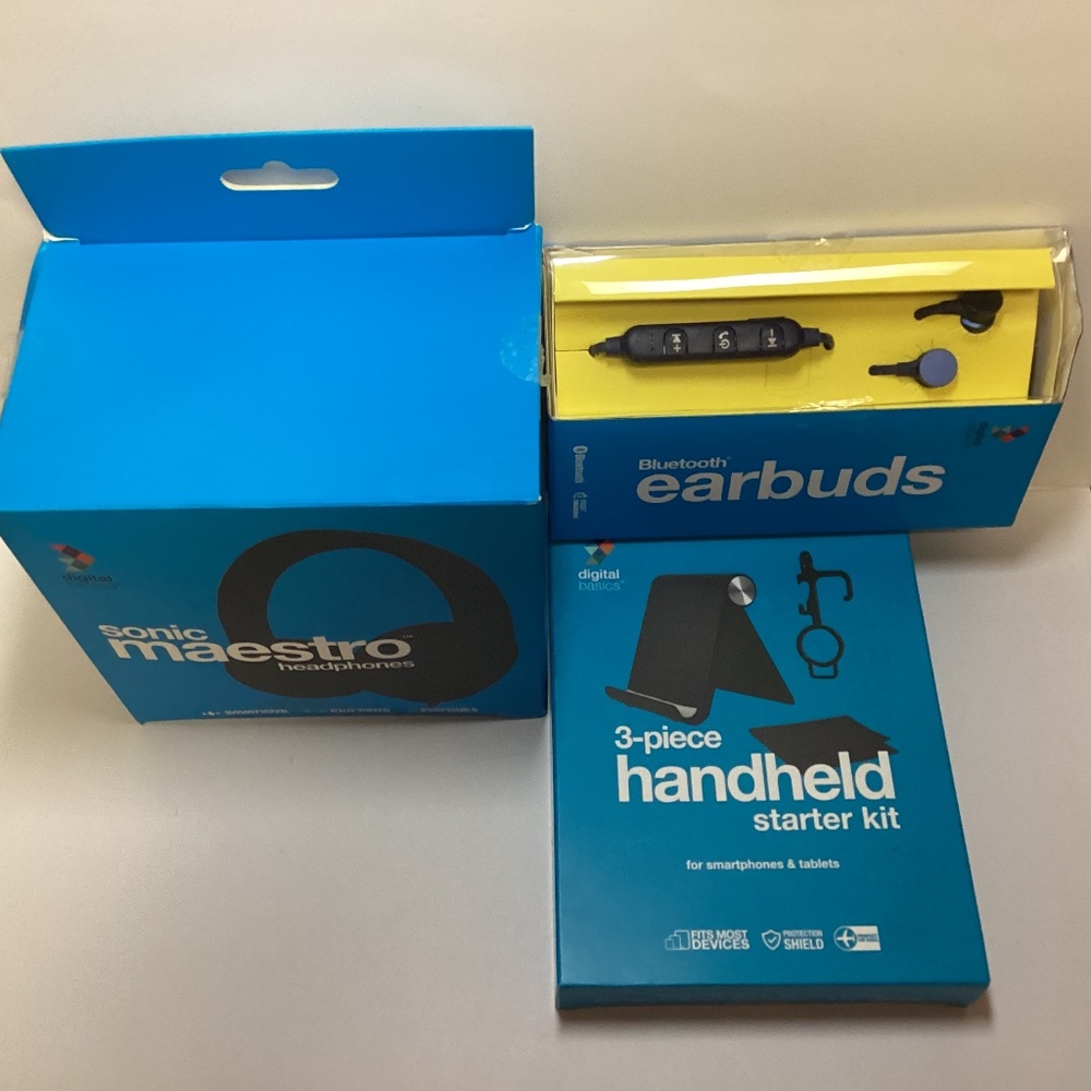 Digital Basics 3pc Set: Headphones, Earbuds, & 3pc Handheld Starter Kit - New